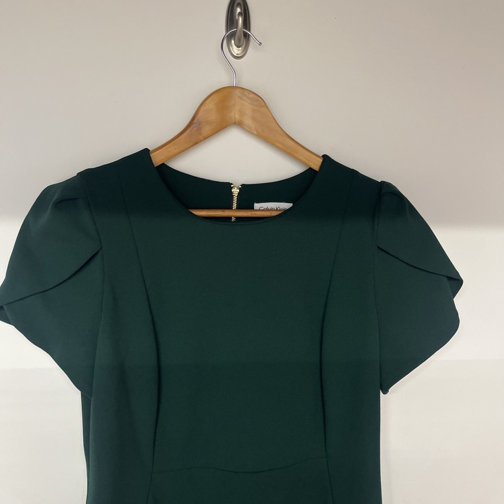 Calvin Klein Emerald Green Sheath Dress Size 14 Career Cocktail Midi - Picture 4 of 15